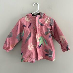 MEC 24m Pink leaf print zip up hooded unlined Rain Jacket